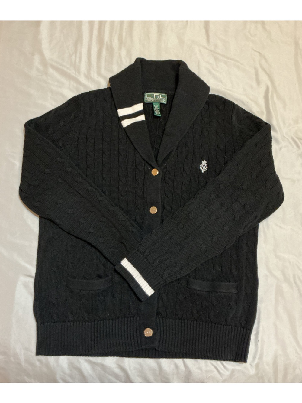Lauren Ralph Lauren Active Black Shawl Collar Cardigan XLarge Sweater